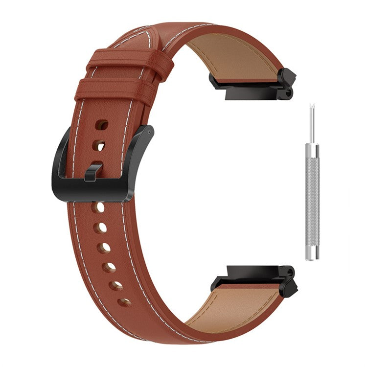 For Huami Amazfit T-Rex 2 Genuine Leather Replacement Watch Strap Adjustable Wrist Band with Tool - Dark Brown