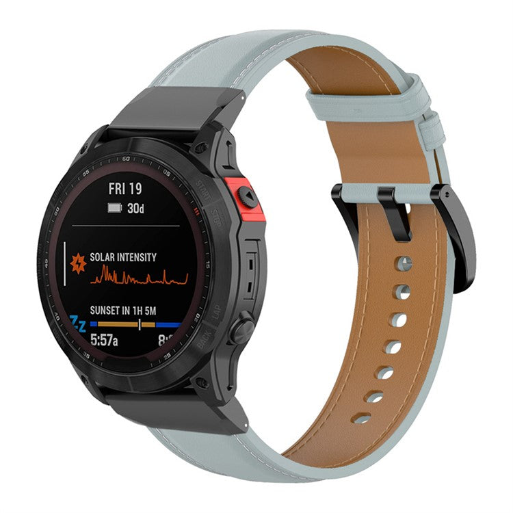 For Garmin Fenix 7 / Instinct 2 / Fenix 5 / Forerunner 935 / Forerunner 945 Watch Strap Genuine Leather Smart Watch Band with Tool - Grey
