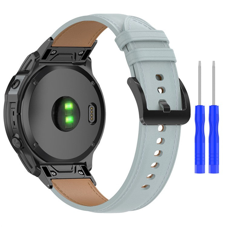 For Garmin Fenix 7 / Instinct 2 / Fenix 5 / Forerunner 935 / Forerunner 945 Watch Strap Genuine Leather Smart Watch Band with Tool - Grey