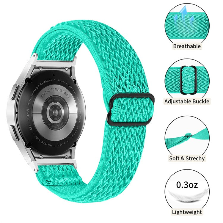 For Samsung Galaxy Watch6 40mm 44mm / Watch6 Classic 43mm 47mm / Watch 5 40mm 44mm / 5 Pro 45mm / Watch4 40mm 44mm Braided Nylon Smart Watch Strap Replacement Stretchy Wrist Band - Mint Green