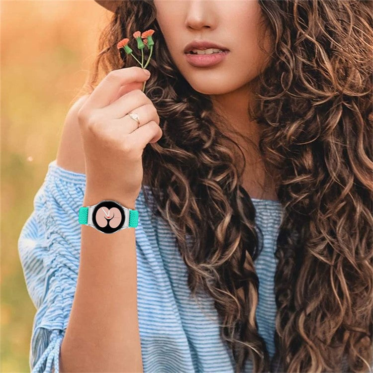 For Samsung Galaxy Watch6 40mm 44mm / Watch6 Classic 43mm 47mm / Watch 5 40mm 44mm / 5 Pro 45mm / Watch4 40mm 44mm Braided Nylon Smart Watch Strap Replacement Stretchy Wrist Band - Mint Green