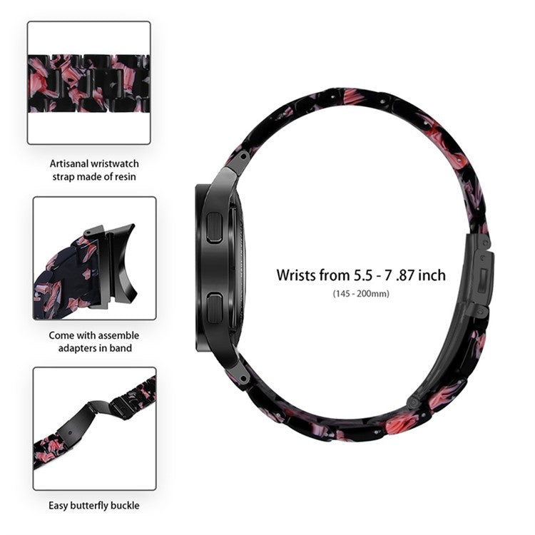 For Samsung Galaxy Watch 5 40mm / 44mm / Watch 5 Pro 45mm Resin Watch Band Stainless Steel Buckle Strap Bracelet - Black / Pink