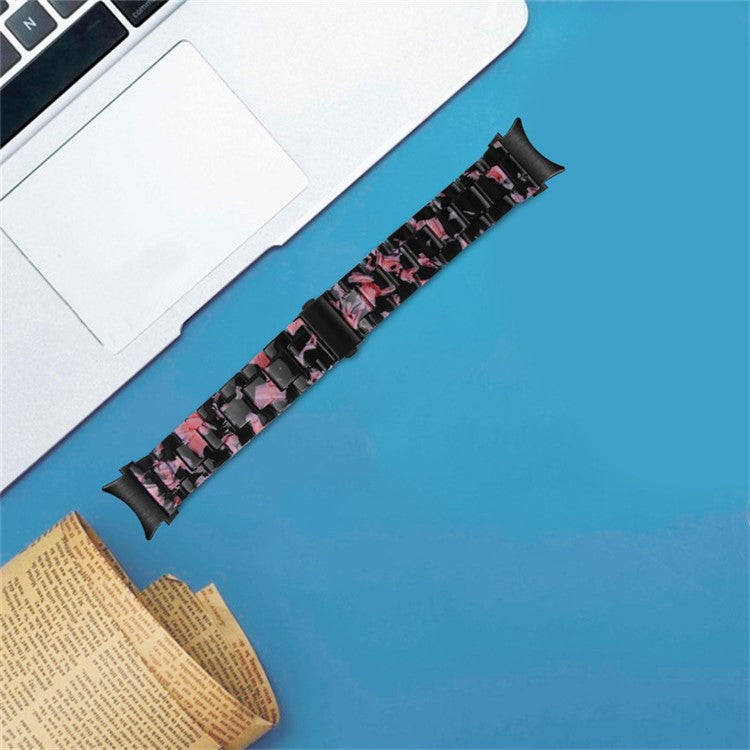 For Samsung Galaxy Watch 5 40mm / 44mm / Watch 5 Pro 45mm Resin Watch Band Stainless Steel Buckle Strap Bracelet - Black / Pink