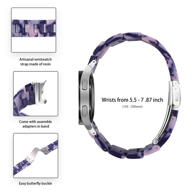 For Samsung Galaxy Watch 5 40mm / 44mm / Watch 5 Pro 45mm Resin Watch Band Stainless Steel Buckle Strap Bracelet - Dark Grey / Pink