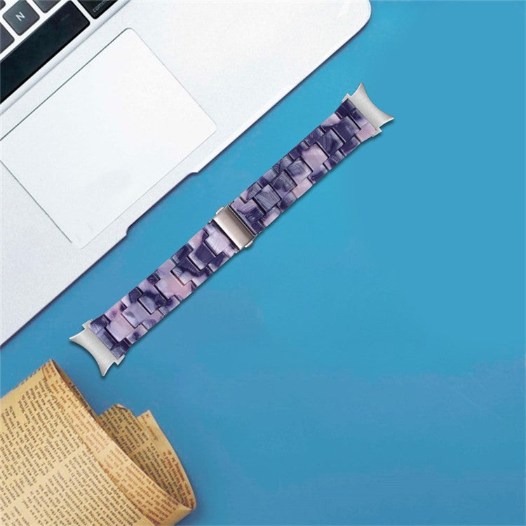 For Samsung Galaxy Watch 5 40mm / 44mm / Watch 5 Pro 45mm Resin Watch Band Stainless Steel Buckle Strap Bracelet - Dark Grey / Pink