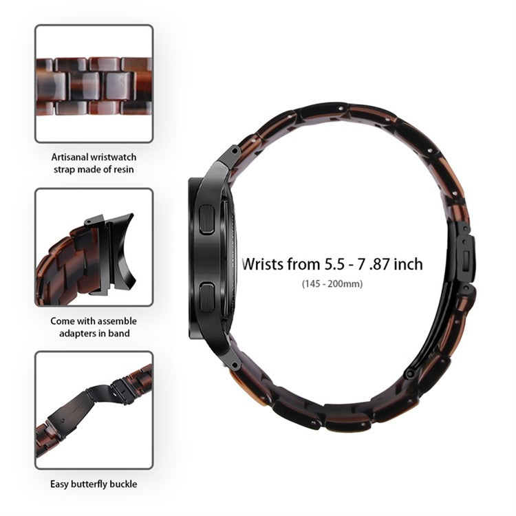 For Samsung Galaxy Watch 5 40mm / 44mm / Watch 5 Pro 45mm Resin Strap Replacement Wristband with Stainless Steel Buckle - Chocolate