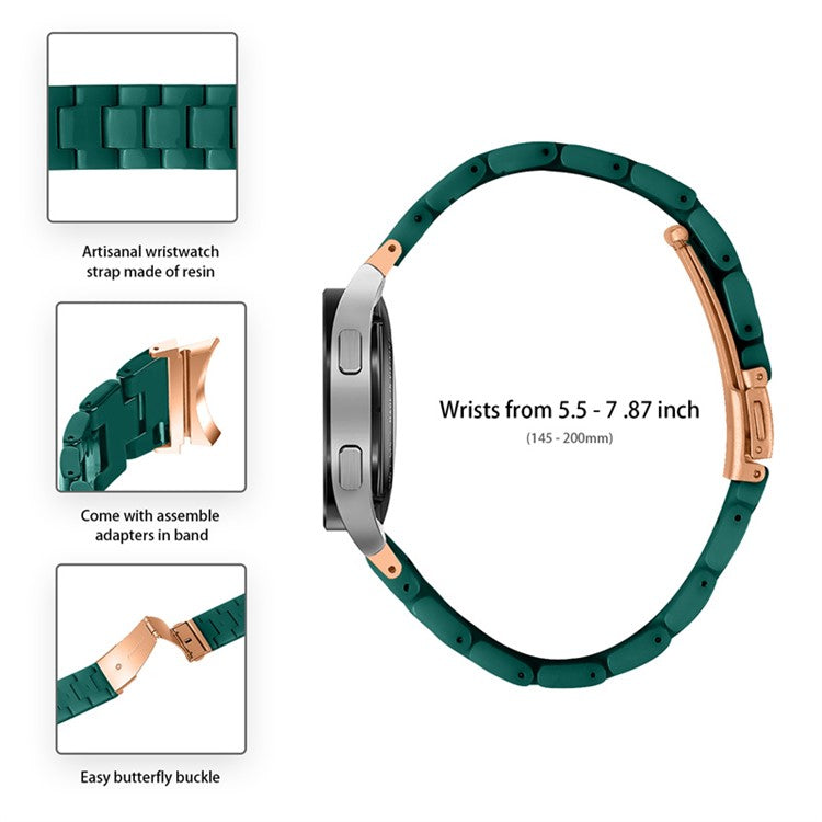 For Samsung Galaxy Watch 5 40mm / 44mm / Watch 5 Pro 45mm Resin Strap Replacement Wristband with Stainless Steel Buckle - Dark Green
