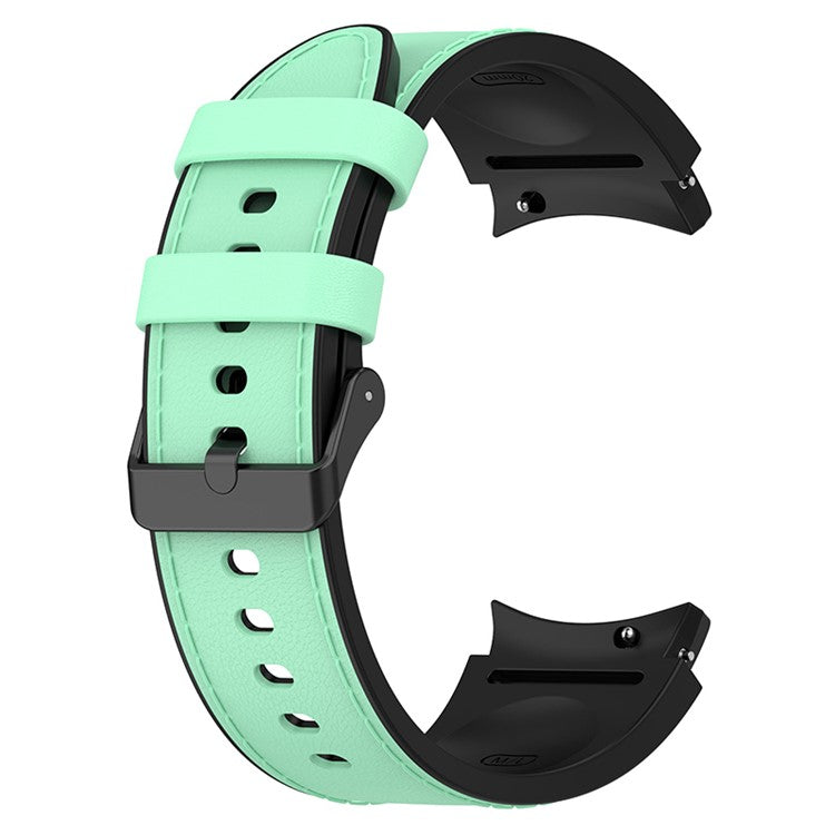 For Samsung Galaxy Watch3 41mm / Watch6 40mm 44mm / Watch6 Classic 43mm 47mm / Watch 5 40mm 44mm / 5 Pro 45mm / Watch4 40mm 44mm PU Leather Coated Silicone Watch Band Replacement Strap with Black Buckle, Size: L - Light Green