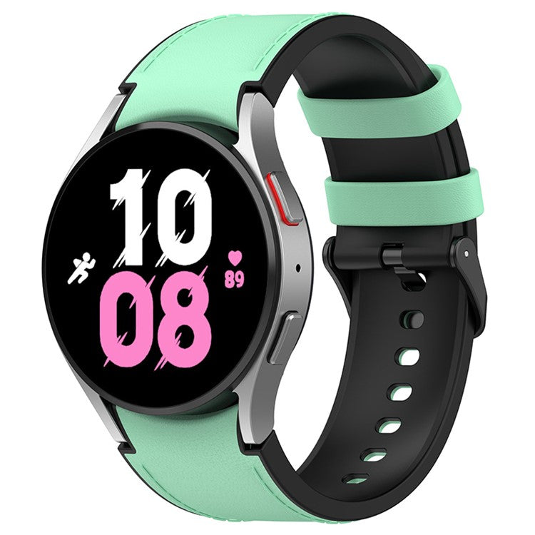 For Samsung Galaxy Watch3 41mm / Watch6 40mm 44mm / Watch6 Classic 43mm 47mm / Watch 5 40mm 44mm / 5 Pro 45mm / Watch4 40mm 44mm PU Leather Coated Silicone Watch Band Replacement Strap with Black Buckle, Size: L - Light Green
