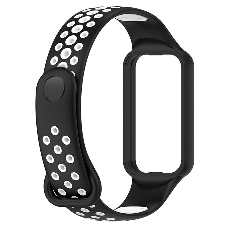 For Huami Amazfit Band 7 Dual Color Silicone Smartwatch Band Replacement Wrist Strap - Black / White