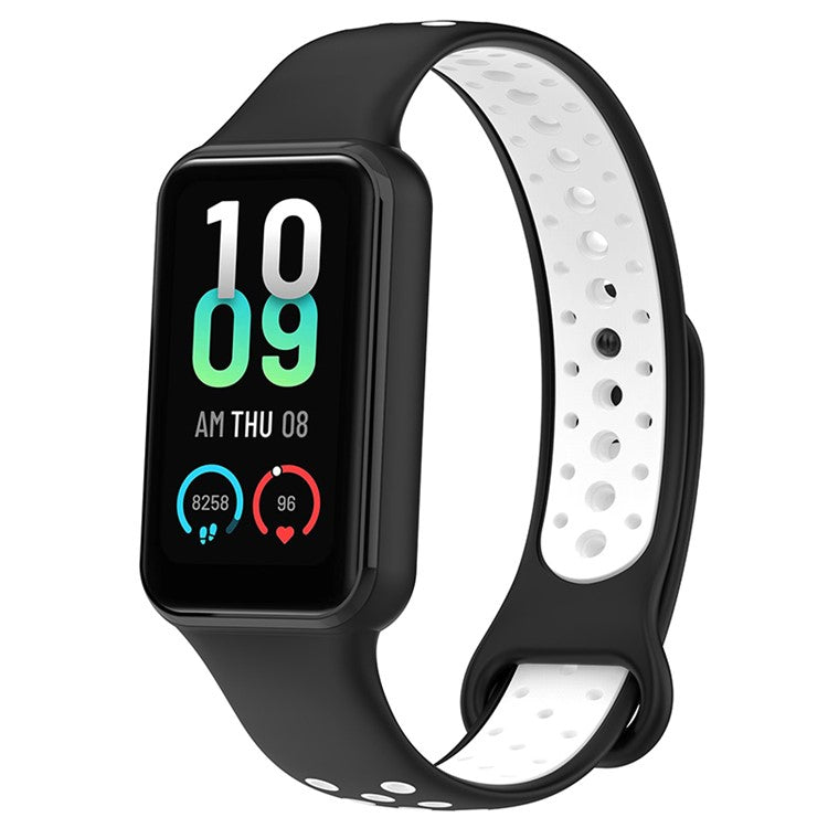 For Huami Amazfit Band 7 Dual Color Silicone Smartwatch Band Replacement Wrist Strap - Black / White