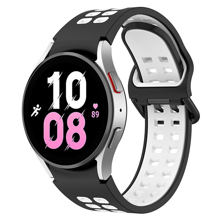 For Samsung Galaxy Watch3 41mm / Watch6 40mm 44mm / Watch6 Classic 43mm 47mm / Watch 5 40mm 44mm / 5 Pro 45mm / Watch4 40mm 44mm Silicone Watch Band Dual Color Strap - Black / White