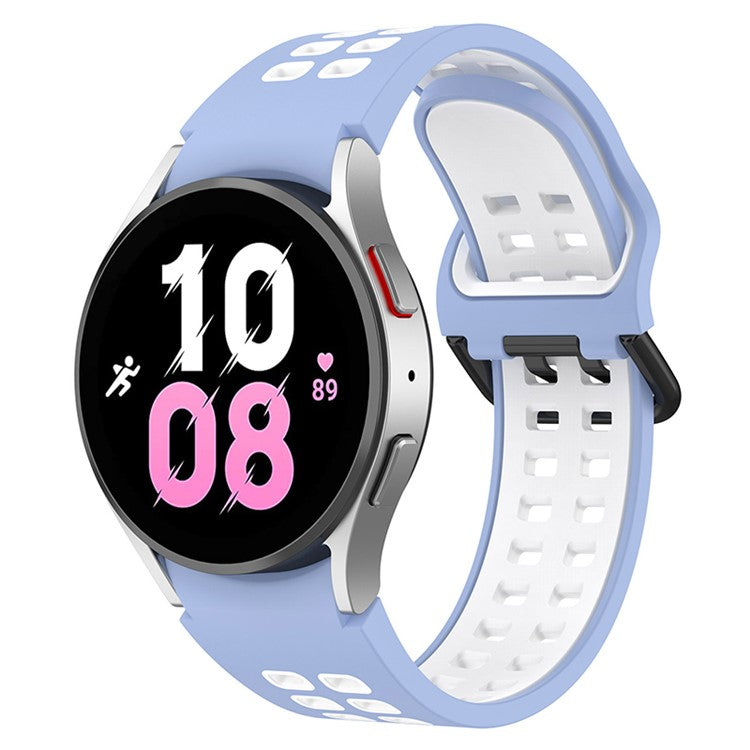 For Samsung Galaxy Watch3 41mm / Watch6 40mm 44mm / Watch6 Classic 43mm 47mm / Watch 5 40mm 44mm / 5 Pro 45mm / Watch4 40mm 44mm Silicone Watch Band Dual Color Strap - Baby Blue / White