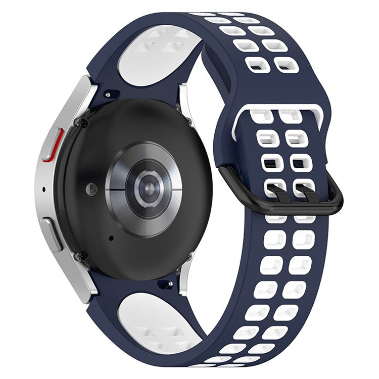 For Samsung Galaxy Watch3 41mm / Watch6 40mm 44mm / Watch6 Classic 43mm 47mm / Watch 5 40mm 44mm / 5 Pro 45mm / Watch4 40mm 44mm Silicone Watch Band Dual Color Strap - Midnight Blue / White