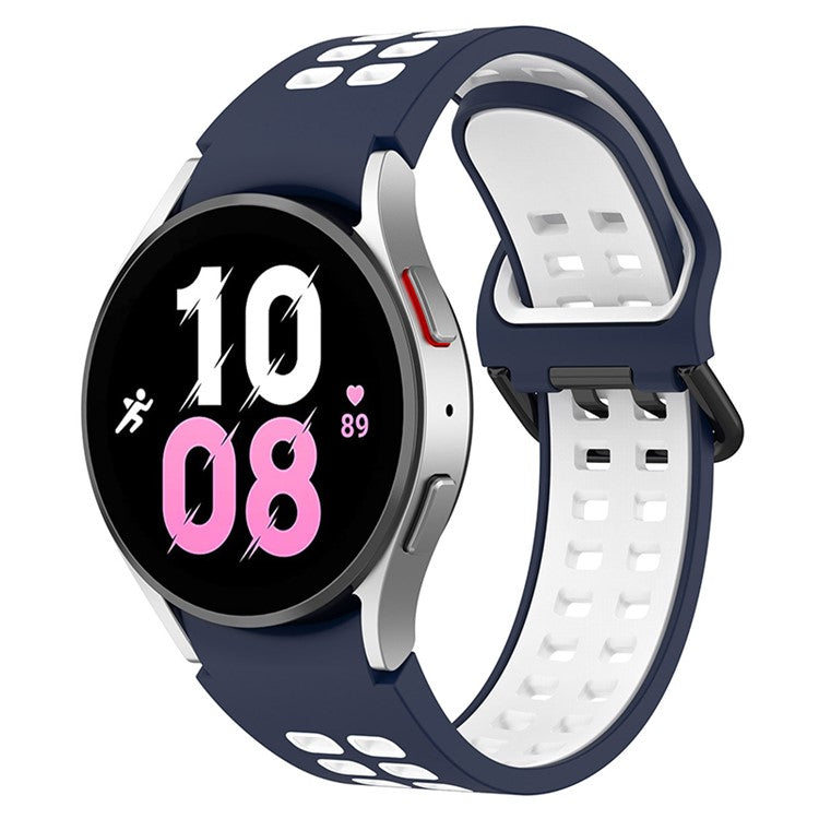 For Samsung Galaxy Watch3 41mm / Watch6 40mm 44mm / Watch6 Classic 43mm 47mm / Watch 5 40mm 44mm / 5 Pro 45mm / Watch4 40mm 44mm Silicone Watch Band Dual Color Strap - Midnight Blue / White
