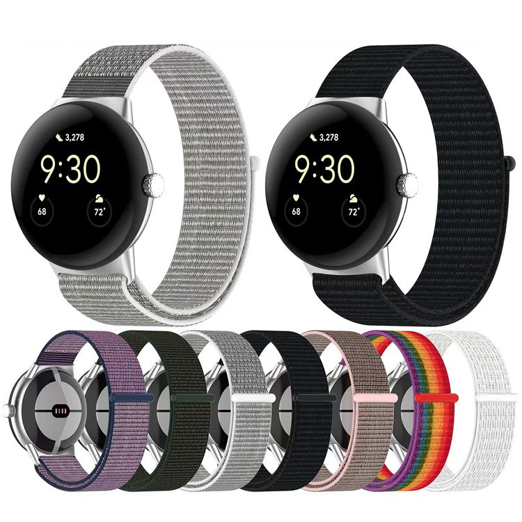 For Google Pixel Watch 3 41mm / Watch 2 / Pixel Watch Nylon Loop Fasten Watch Band Breathable Sport Wrist Band Replacement - White