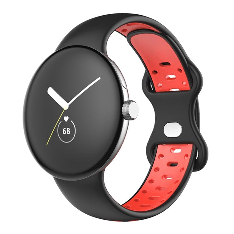 For Google Pixel Watch Dual Color Replacement Wrist Strap Silicone Adjustable Watch Band, S Size - Black / Red