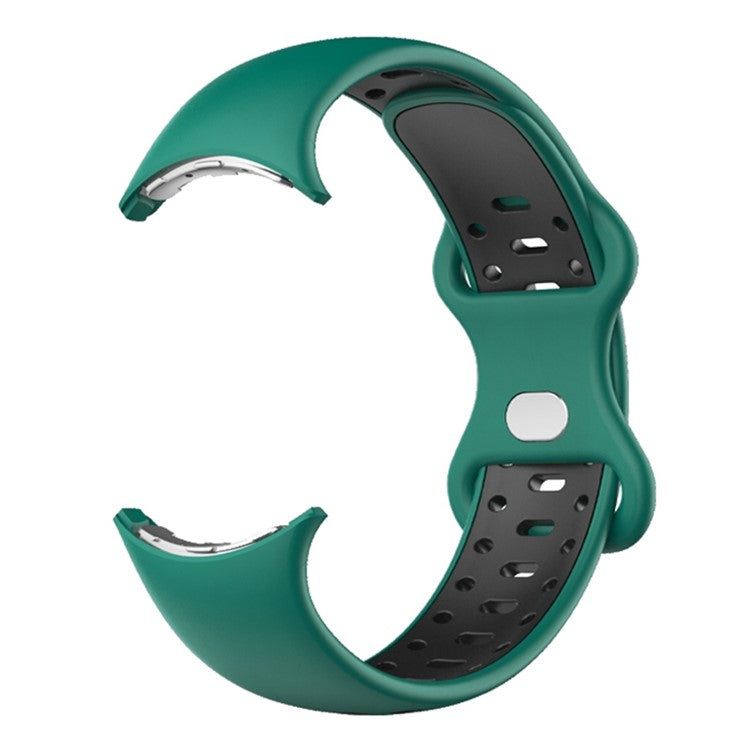 For Google Pixel Watch Dual Color Replacement Wrist Strap Silicone Adjustable Watch Band, S Size - Blackish Green / Black