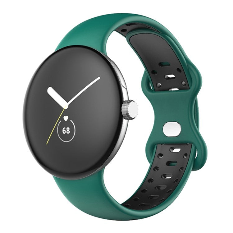 For Google Pixel Watch Dual Color Replacement Wrist Strap Silicone Adjustable Watch Band, S Size - Blackish Green / Black