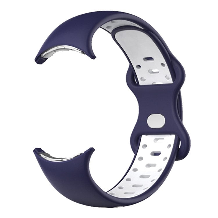 For Google Pixel Watch Dual Color Replacement Wrist Strap Silicone Adjustable Watch Band, S Size - Blue / White