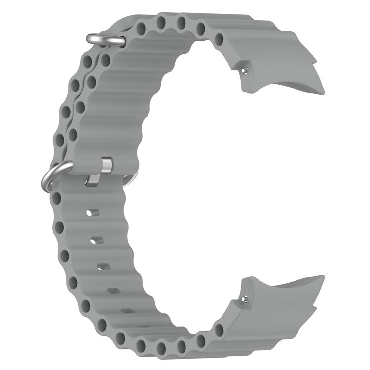 For Samsung Galaxy Watch6 40mm 44mm / Watch6 Classic 43mm 47mm / Watch 5 40mm 44mm / 5 Pro 45mm / Watch4 40mm 44mm Classic Solid Color Silicone Watch Strap Wave Design Replacement Wrist Band - Grey