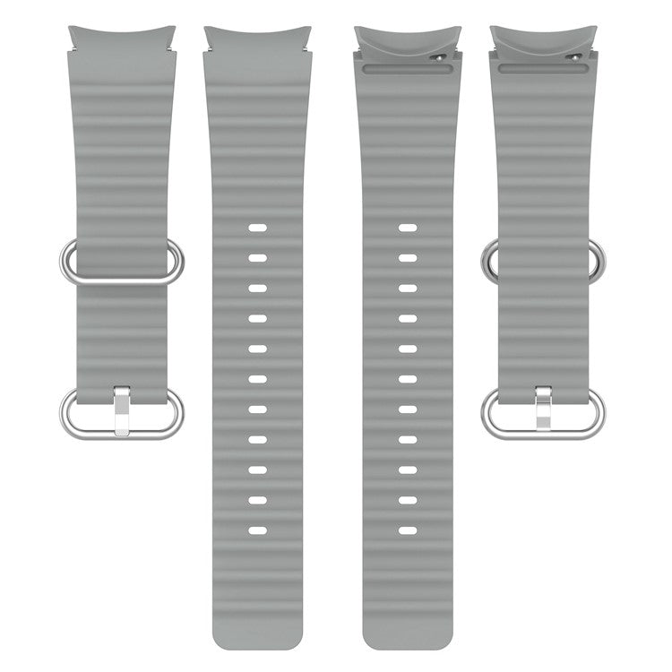 For Samsung Galaxy Watch6 40mm 44mm / Watch6 Classic 43mm 47mm / Watch 5 40mm 44mm / 5 Pro 45mm / Watch4 40mm 44mm Classic Solid Color Silicone Watch Strap Wave Design Replacement Wrist Band - Grey