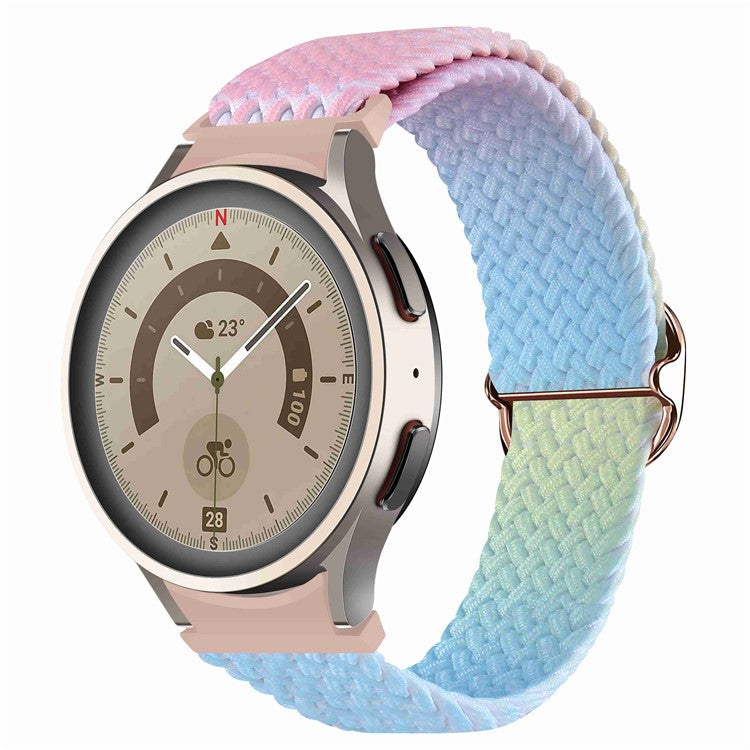 For Samsung Galaxy Watch6 40mm 44mm / Watch6 Classic 43mm 47mm / Watch 5 40mm 44mm / 5 Pro 45mm / Watch4 40mm 44mm Stretchy Braided Watch Band Dual Color Adjustable Elastic Nylon Gradient Strap - Pink / Yellow / Blue