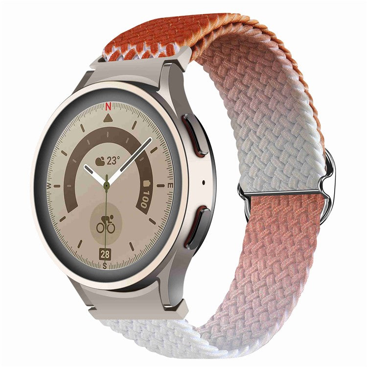 For Samsung Galaxy Watch6 40mm 44mm / Watch6 Classic 43mm 47mm / Watch 5 40mm 44mm / 5 Pro 45mm / Watch4 40mm 44mm Stretchy Braided Watch Band Dual Color Adjustable Elastic Nylon Gradient Strap - Brown / Beige