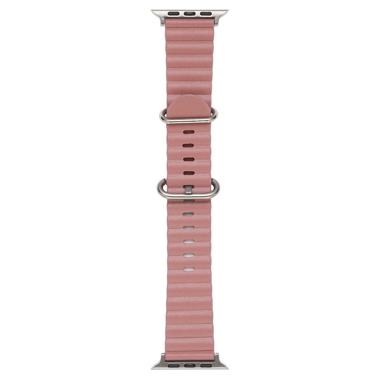 Watch Strap for Apple Watch Series 10 42mm / 9 8 7 41mm / SE (2023) SE (2022) SE 6 5 4 40mm / 3 2 1 38mm Wave Wrist Band Genuine Leather - Light Pink