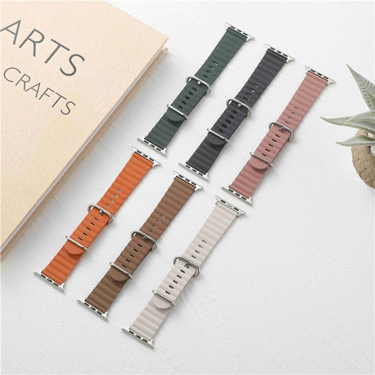 Watch Strap for Apple Watch Series 10 42mm / 9 8 7 41mm / SE (2023) SE (2022) SE 6 5 4 40mm / 3 2 1 38mm Wave Wrist Band Genuine Leather - Light Pink