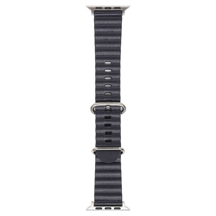 Watch Strap for Apple Watch Series 10 42mm / 9 8 7 41mm / SE (2023) SE (2022) SE 6 5 4 40mm / 3 2 1 38mm Wave Wrist Band Genuine Leather - Midnight