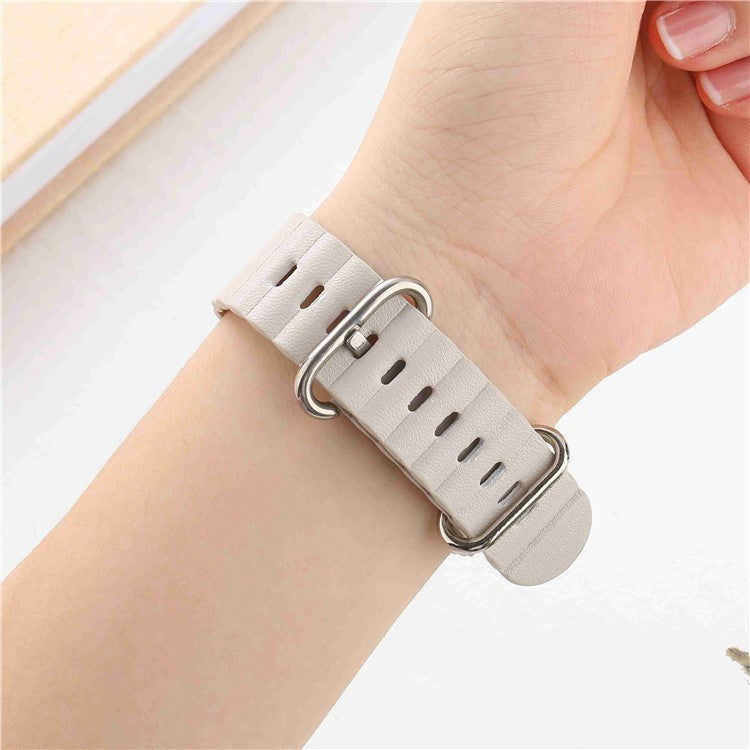 Watch Strap for Apple Watch Series 10 42mm / 9 8 7 41mm / SE (2023) SE (2022) SE 6 5 4 40mm / 3 2 1 38mm Wave Wrist Band Genuine Leather - Midnight