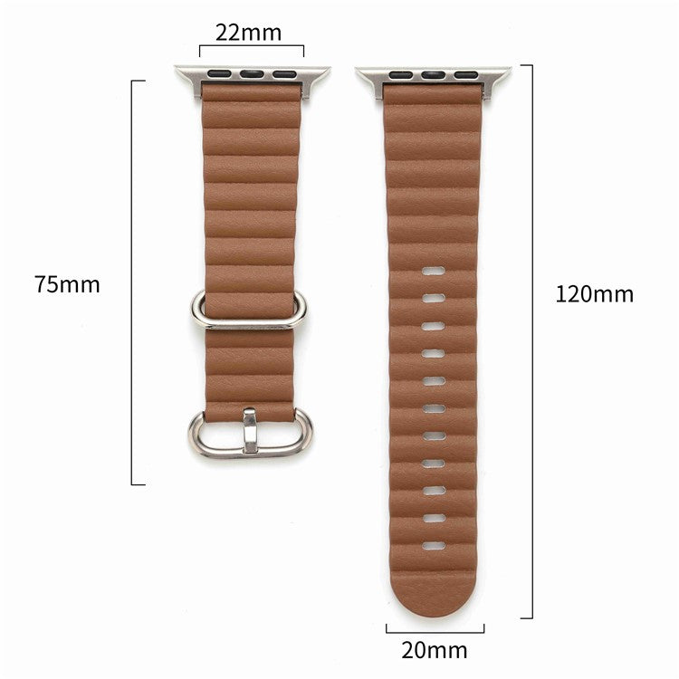 Watch Strap for Apple Watch Series 10 42mm / 9 8 7 41mm / SE (2023) SE (2022) SE 6 5 4 40mm / 3 2 1 38mm Wave Wrist Band Genuine Leather - Midnight