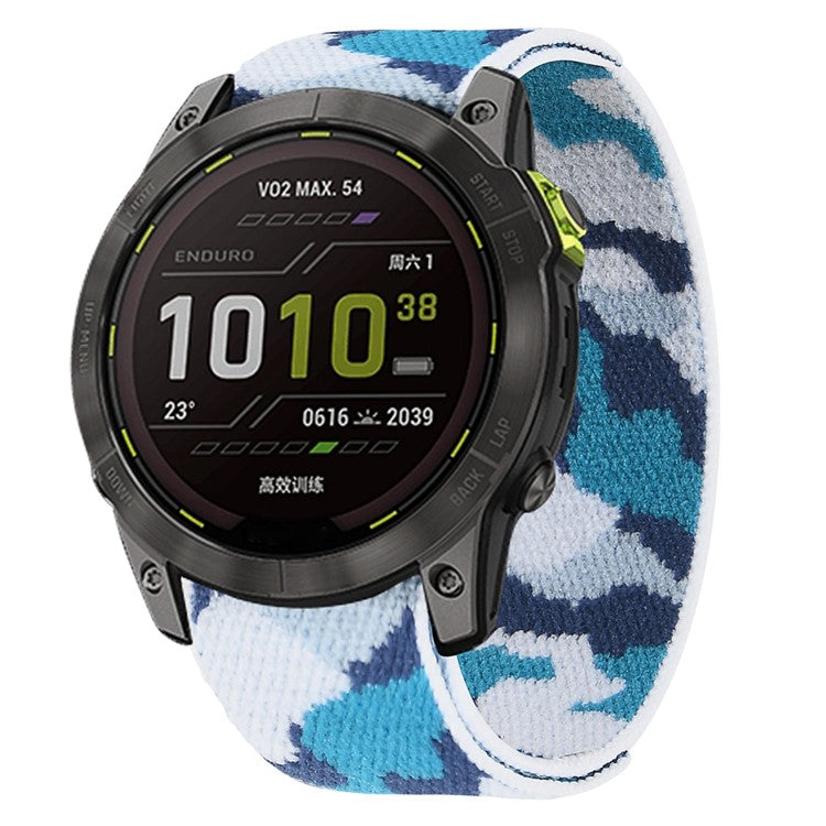 For Garmin Descent G1 / Fenix 7 / 6 Pro / 5 Plus Nylon Watch Band Adjustable Sport Loop Strap Wristband Replacement Bracelet - Camouflage Blue