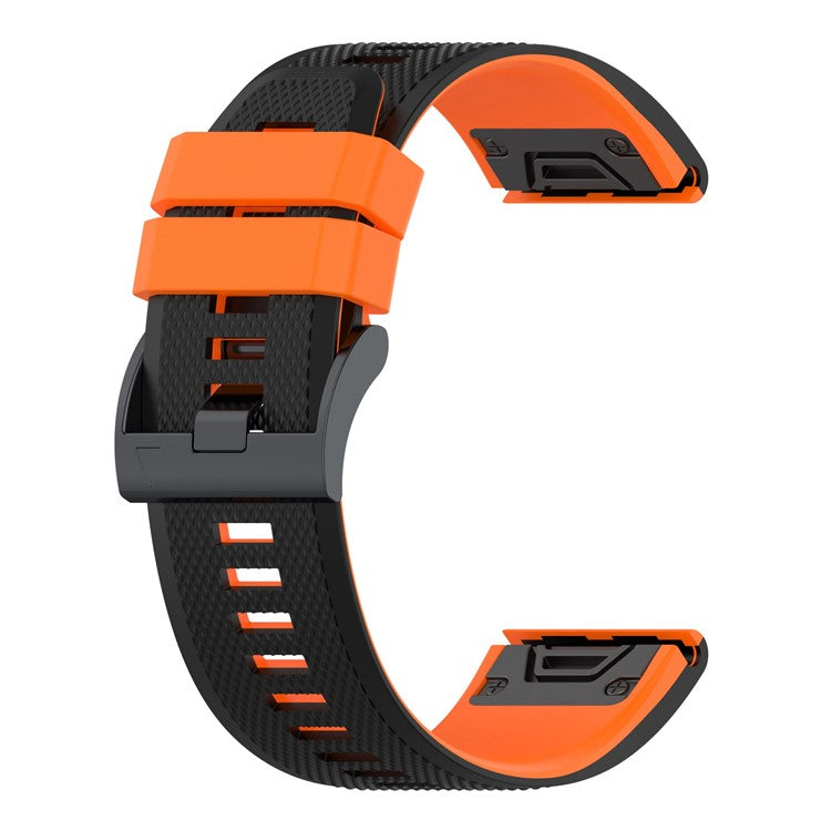 For Garmin Enduro / Tactix Delta / Tactix 7 Pro Dual Colors Replacement Wrist Band 26mm Textured Silicone Watch Strap - Black / Orange