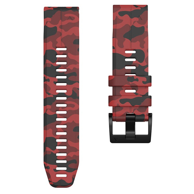 For Garmin Descent G1 / Instinct 2 / Epix Gen2 Printed Pattern Watch Band Soft Silicone Quick Release Replacement Sport Strap - Camouflage Red
