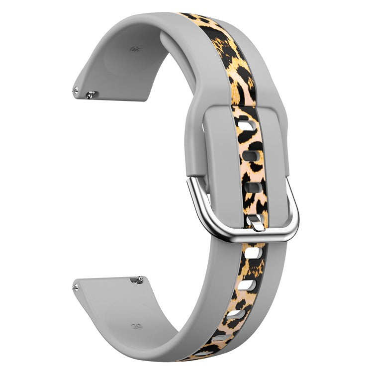 For Samsung Galaxy Watch6 40mm 44mm / Watch6 Classic 43mm 47mm / Watch 5 40mm 44mm / 5 Pro 45mm / Watch4 40mm 44mm Fadeless Printed Pattern Watch Band 20mm Silicone Quick Release Sport Strap Replacement - Grey Leopard Print