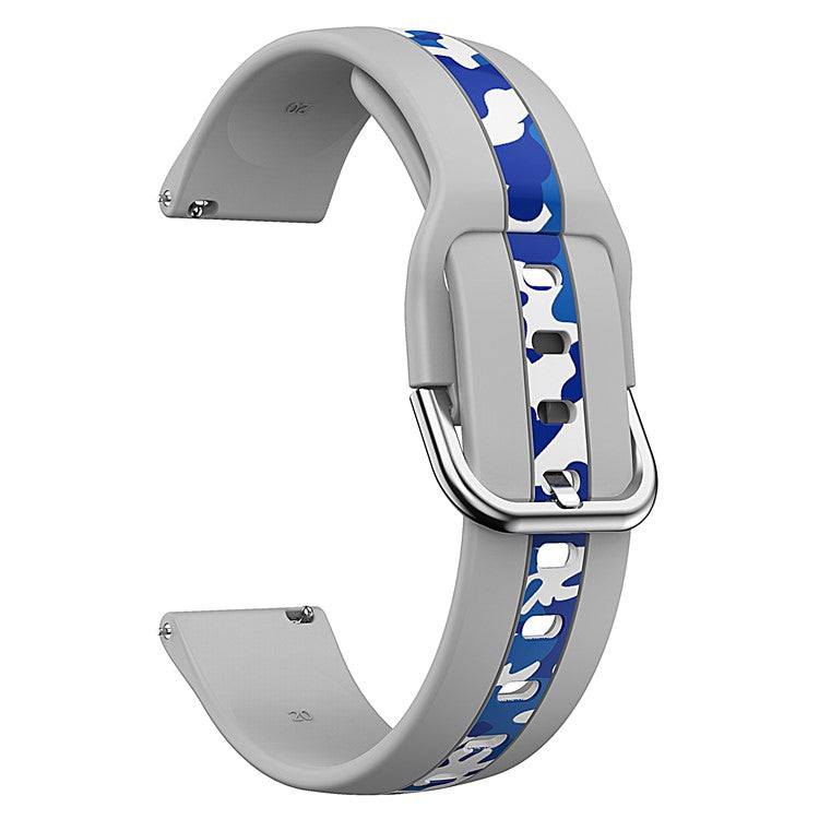 For Samsung Galaxy Watch6 40mm 44mm / Watch6 Classic 43mm 47mm / Watch 5 40mm 44mm / 5 Pro 45mm / Watch4 40mm 44mm Fadeless Printed Pattern Watch Band 20mm Silicone Quick Release Sport Strap Replacement - Grey / Blue Camouflage