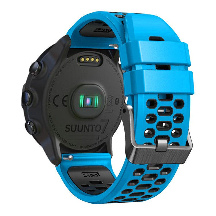 For Suunto 7 / 9 / 9 Baro Dual-color Silicone Watch Band 24mm Multi-hole Design Quick Release Wristband Strap - Sky Blue / Black