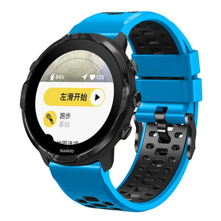 For Suunto 7 / 9 / 9 Baro Dual-color Silicone Watch Band 24mm Multi-hole Design Quick Release Wristband Strap - Sky Blue / Black