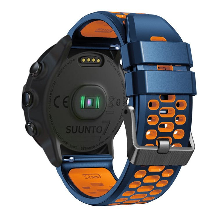 For Suunto 7 / 9 / 9 Baro Dual-color Silicone Watch Band 24mm Multi-hole Design Quick Release Wristband Strap - Midnight Blue / Orange