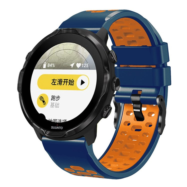 For Suunto 7 / 9 / 9 Baro Dual-color Silicone Watch Band 24mm Multi-hole Design Quick Release Wristband Strap - Midnight Blue / Orange