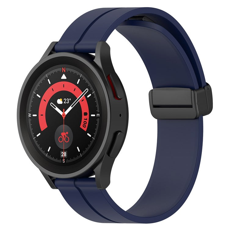 For Samsung Galaxy Watch 6 / Watch 5 / Watch4 40mm / 44mm / Huawei Watch GT 3 42mm / Garmin Venu2 Plus Silicone Watch Band Magnetic Folding Buckle Sport Strap - Midnight Blue