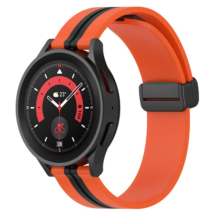 For Samsung Galaxy Watch6 40mm 44mm / Watch6 Classic 43mm 47mm / Watch 5 40mm 44mm / 5 Pro 45mm / Watch4 40mm 44mm Dual Color Sports Strap Magnetic Folding Buckle Silicone Watch Band Replacement - Orange / Black