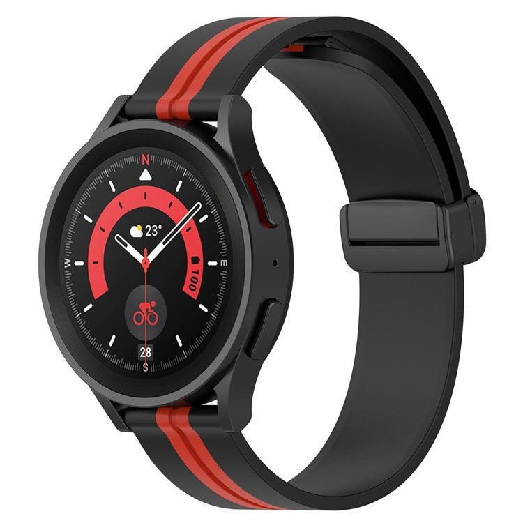 For Samsung Galaxy Watch6 40mm 44mm / Watch6 Classic 43mm 47mm / Watch 5 40mm 44mm / 5 Pro 45mm / Watch4 40mm 44mm Dual Color Sports Strap Magnetic Folding Buckle Silicone Watch Band Replacement - Black / Red