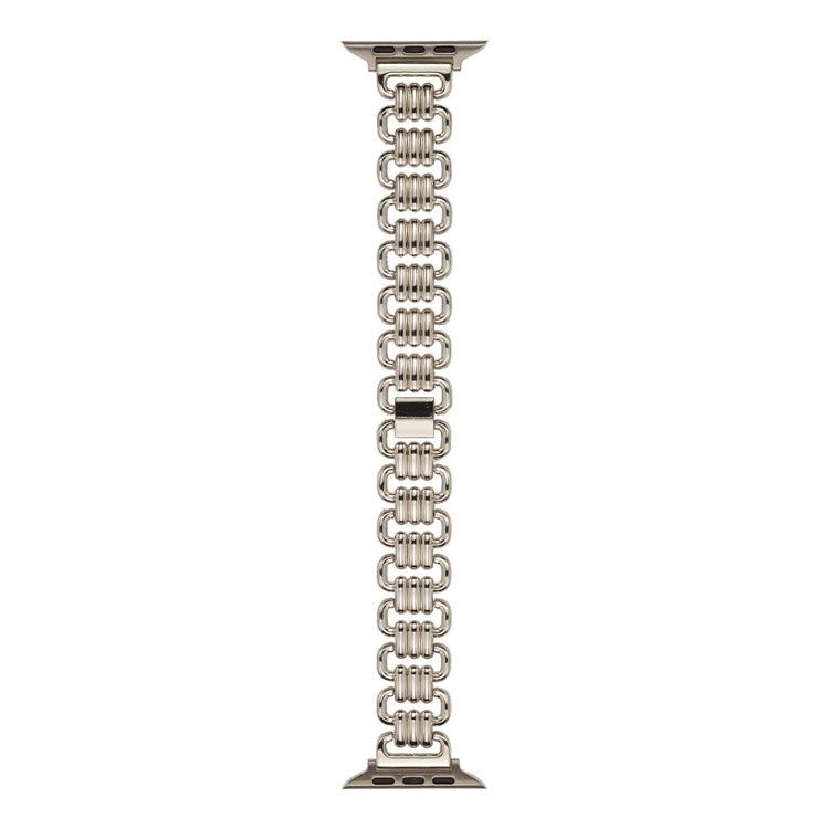 For Apple Watch Series 10 46mm / Ultra 2 Ultra 49mm / Series 9 8 7 45mm / 6 5 4 SE (2023) SE (2022) SE 44mm / 3 2 1 42mm Stylish Ring Links Metal Chain Strap Smartwatch Wrist Band - Starlight Color