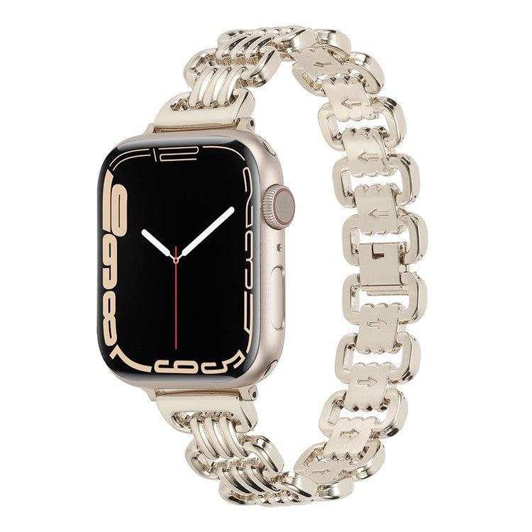 For Apple Watch Series 10 46mm / Ultra 2 Ultra 49mm / Series 9 8 7 45mm / 6 5 4 SE (2023) SE (2022) SE 44mm / 3 2 1 42mm Stylish Ring Links Metal Chain Strap Smartwatch Wrist Band - Starlight Color