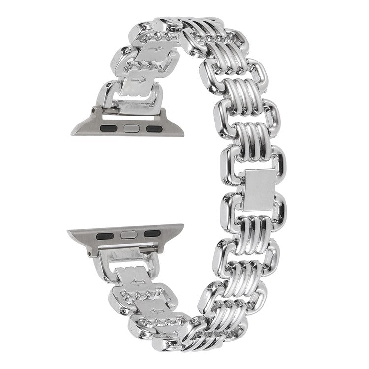 For Apple Watch Series 10 46mm / Ultra 2 Ultra 49mm / Series 9 8 7 45mm / 6 5 4 SE (2023) SE (2022) SE 44mm / 3 2 1 42mm Stylish Ring Links Metal Chain Strap Smartwatch Wrist Band - Silver