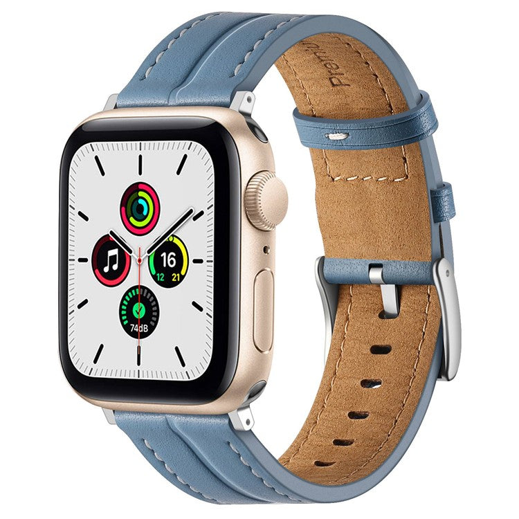 Watch Strap for Apple Watch Series 10 42mm / 9 8 7 41mm / SE (2023) SE (2022) SE 6 5 4 40mm / 3 2 1 38mm Genuine Leather Watch Band - Blue