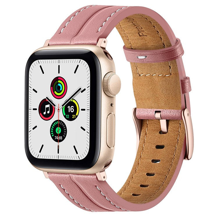 Watch Strap for Apple Watch Series 10 42mm / 9 8 7 41mm / SE (2023) SE (2022) SE 6 5 4 40mm / 3 2 1 38mm Genuine Leather Watch Band - Deep Pink